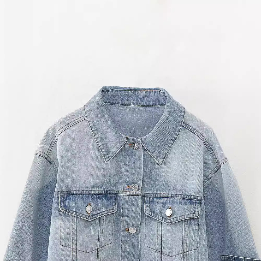 Short Color-Matching Denim Jacket