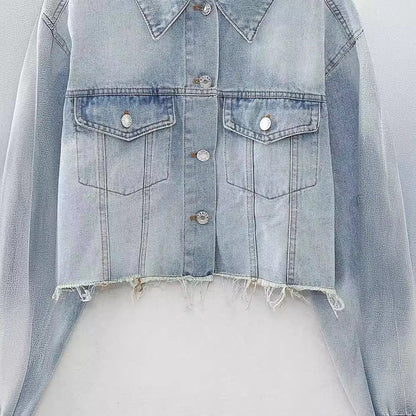 Short Color-Matching Denim Jacket