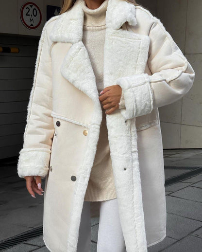 Suede Coat Suit Collar Long Cardigan