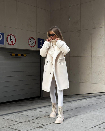 Suede Coat Suit Collar Long Cardigan