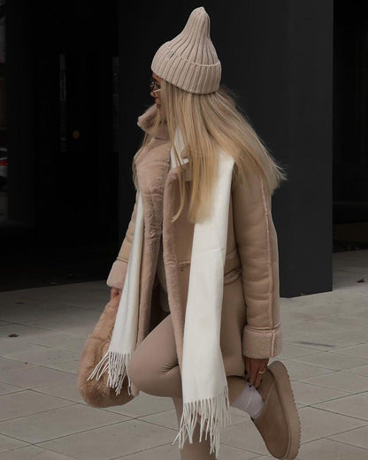 Suede Coat Suit Collar Long Cardigan