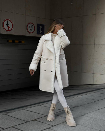 Suede Coat Suit Collar Long Cardigan