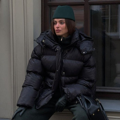Warm Cotton-Padded Hooded Overcoat