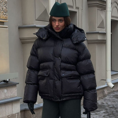 Warm Cotton-Padded Hooded Overcoat