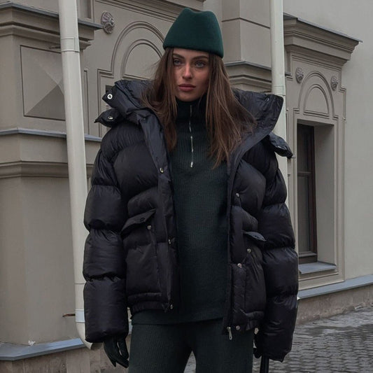Warm Cotton-Padded Hooded Overcoat