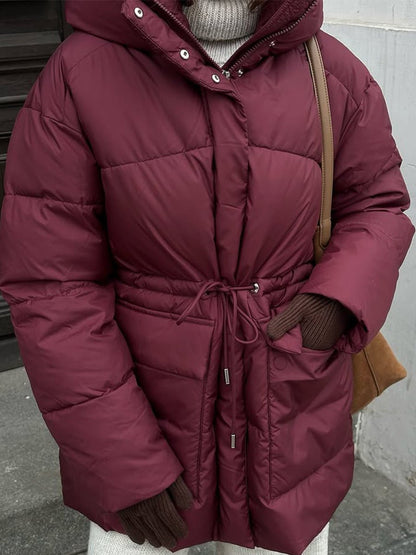 Wine Red Hooded Cotton Jacket
