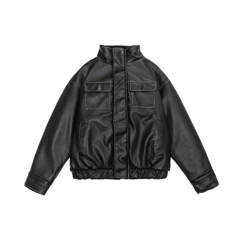 Winter Coat PU Leather Coat with Lamb Wool Lining
