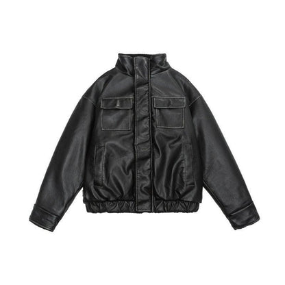 Winter Coat PU Leather Coat with Lamb Wool Lining